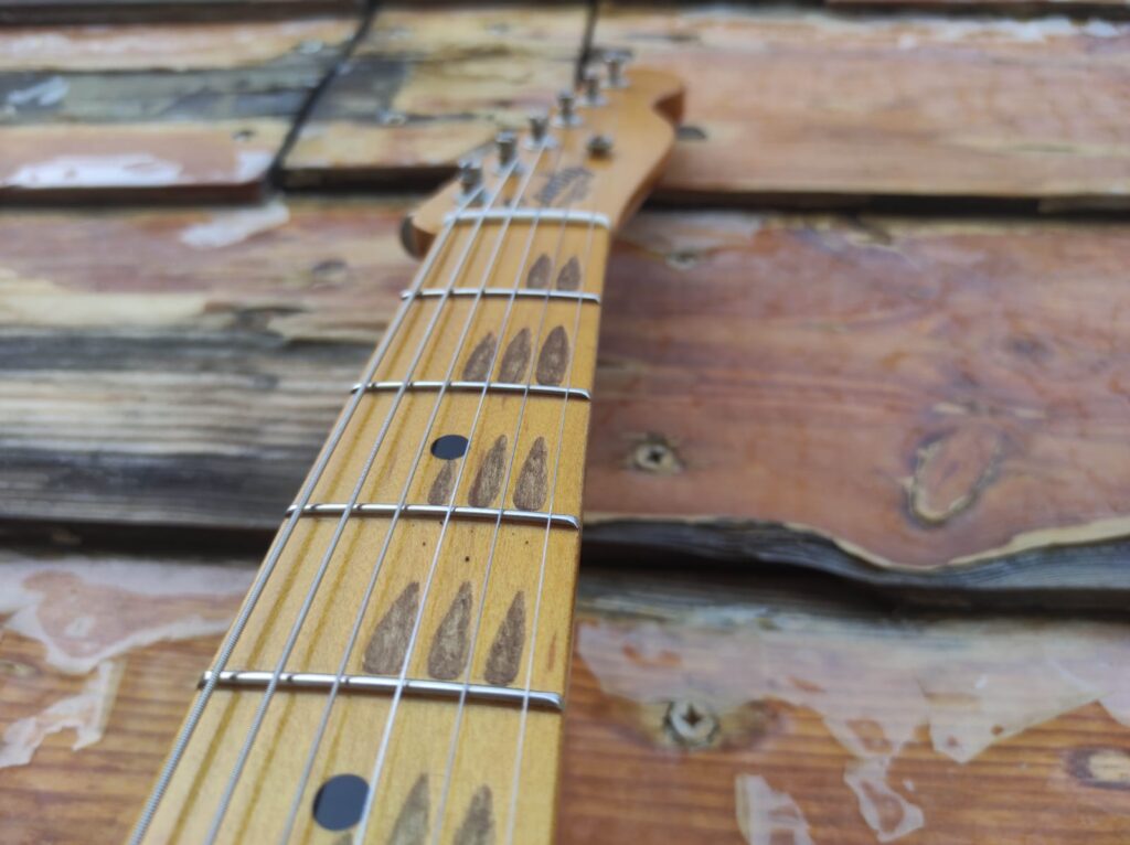 Candy Old Guitars White Blonde 59 T, detalle diapasón